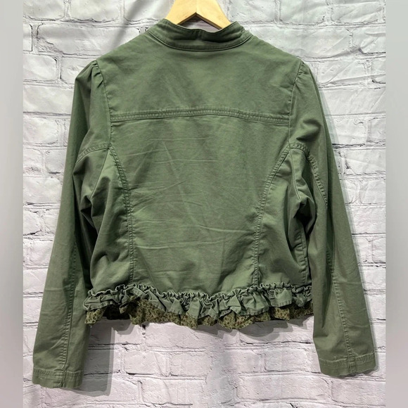 Pure Energy Olive Green Ruffled Crop Jacket with Peekaboo Floral Fabric - size 2 - Picture 7 of 15